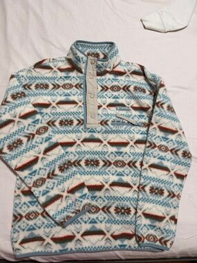 Columbia Men’s Patterned Fleece Zip Pullover - Cream/Blue/Brown